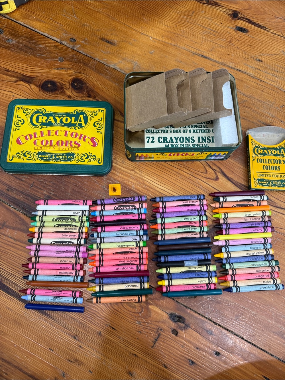 Crayola Collector's Colors Tin 72 vintage and some retired discontinued crayons